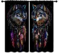 TMMDH Attrape-rêves Loup Rideau Occultant Thermiques 140x225 cm, Plumes d'animaux Anti Froid Chaleur pour Salon Chambre Rideau SéParation de PièCe Lot de2 à Oeillets
