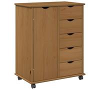Tmriohed Armoire à roulettes en bois massif de pin marron miel, 63,5 x 39 x 79 cm, avec 5 tiroirs, armoire de bureau mobile en bois pour bureau à domicile et salon
