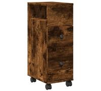 Tmriohed Armoire de salle de bain étroite avec roulettes Chêne fumé - Armoire de niche en bois avec 2 tiroirs, armoire d'appoint roulante pour salle de bain et cuisine, 23 x 33 x 65 cm