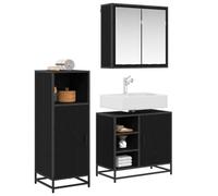 Tmriohed Ensemble de meubles de salle de bain 3 pièces aspect chêne noir | Design compact pour salle de bain et salle de bain d'invités : ensemble de trois pièces comprenant une armoire à miroir