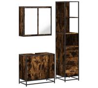 Tmriohed Ensemble de meubles de salle de bain 3 pièces en chêne fumé | Ensemble de trois pièces composé d'un miroir mural, d'une armoire inférieure et d'une armoire de salle de bain pour un espace