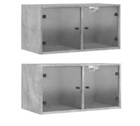 Tmriohed Lot de 2 armoires murales avec portes en verre, armoire suspendue, gris béton, 68,5 x 37 x 35 cm, armoire suspendue moderne en bois et verre, vitrine suspendue pour salon et bureau
