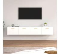 Tmriohed Lot de 2 armoires murales blanches - 100 x 36,5 x 35 cm - Armoire suspendue en bois avec 2 compartiments - Armoire flottante pour salon, couloir et bureau - Montage mural