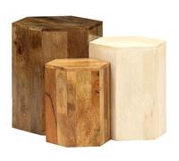 Tmriohed Lot de 3 tables basses vintage en bois massif de mangue | Trio de table basse faite à la main pour le salon et la chambre à coucher. Se pose directement car entièrement assemblé.