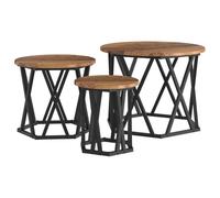 Tmriohed Lot de 3 tables d'appoint Nesting aspect bois vieilli en acier | Trio de table basse peu encombrante pour le salon et le couloir. Étagère flexible avec cadre en métal robuste de style