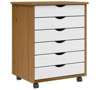 Tmriohed Moss Armoire à roulettes en bois avec 6 tiroirs pour bureau et étude, armoire d'appoint mobile en pin massif, 53 x 39 x 65,5 cm, marron miel et blanc