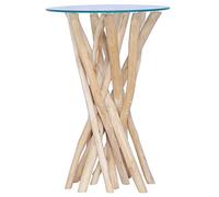 Tmriohed Table basse avec plateau en verre, 35 x 50 cm, bois massif de teck | Table compacte en bois de teck pour salon et chambre, plateau en verre noble et base en bois naturel fabriquée à la main.