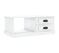 Tmriohed Table basse blanche 90 x 50 x 35 cm en bois avec tiroirs | Table de canapé fonctionnelle pour le salon : offre 2 tiroirs et 1 compartiment ouvert pour ranger vos affaires du quotidien.