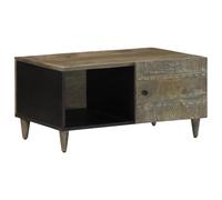 Tmriohed Table basse en bois de manguier gris clair 80 x 50 x 40 cm | Façade sculptée à la main en bois noble avec pieds en métal pour le salon et la chambre à coucher, grand espace de rangement