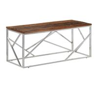 Tmriohed Table basse en bois massif 110 x 45 x 45 cm en acier inoxydable | Table d'appoint moderne avec plateau en bois massif de 25 mm et structure argentée pour salon et salon.