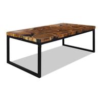 Tmriohed Table basse en teck et résine, 110 x 60 x 40 cm | Table unique faite à la main en bois véritable avec rembourrage en résine pour salon et salon, avec cadre en acier robuste.