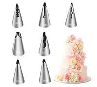 TMZELOA 7 Douille à Pâtisserie ébouriffer en Acier Inoxydable Douille Patisserie Professionnelle Inox Embout Poche a Douille Patisserie Douille Cannelée pour Décoration De Cupcakes Gâteaux Glaçage
