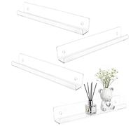 TMZELOA Étagère Murale Acrylique Transparente 30cm Lot de 4 - Étagère Salle de Bain sans Percer avec Adhésif et Vis, Étagère Murale Adhesive Gain de Place - Pour Salle de Bain, Salon, Chambre, Cuisine