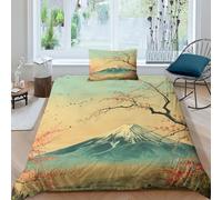 TNFHSOFT 3D La Montagne Housse De Couette Parure De Lit, Japonais Imprimé Microfibre Ensemble De Literie avec Housses De Couettes Taies D'oreillers Single（135x200cm）
