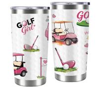 TNKBREEZE Gobelet isotherme de 590 ml en acier inoxydable avec paille, anti-fuite, cadeau d'anniversaire pour golfeurs, motif golf rose