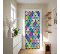 TNKBREEZE Lot de 2 autocollants de porte vitraux Grille colorée en vinyle Décoration de porte murale Autocollants mignons imperméables pour chambre à coucher, salon, armoire Décoration 200 x 40 cm
