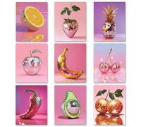 TNKBREEZE Lot de 9 tableaux muraux vintage encadrés sur toile - Œuvre d'art - Boule disco - Fruits - Pour la maison, la cuisine, la salle de bain, le salon, la chambre à coucher - Décoration murale