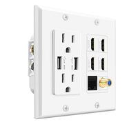 TNP Prise murale HDMI, 4 plaques multimédia HDMI avec Cat6, Coaxial, USB, Blanc