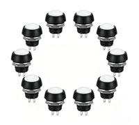 TNSLAND 10 Boutons 12mm Étanche Bouton Poussoir Momentané, Mini Rond Bouton 12V, Boutons Poussoir avec 2 Broches pour Voiture Électronique Appareils Ménagers Produits Numériques (Blanc)
