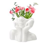 TNSLAND Vase Céramique Blanc 14 x 12.5 CM - Pot de Fleurs Avec Visage, Moderne Esthétique - Décoratif pour Salon, Table, Bureau