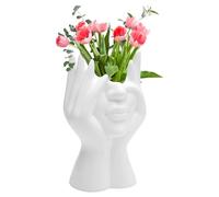 TNSLAND Vase de fleurs en céramique - 19 x 9 cm, design intérieur, blanc, décoratif moderne pour tulipes, table de salon et bureau