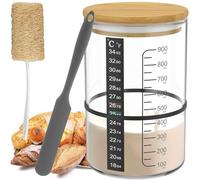 Toaboa Lot de 3 pots de démarrage pour levain en verre 900 ml avec couvercle en bois, spatule en silicone, éponge loofah et papier thermomètre, sceau réutilisable, kit de démarrage pour fermentation
