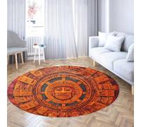 TOANGWALL Ancien Pierre Soleil aztèque Calendrier Maya 120cm Tapis Rond pour Salon Ethnique Lavable en Machine avec carpette antidérapante et Descente de lit Fine pour Salle à Manger