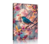 TOANGWALL Bleu Oiseau Fleur Cerisier Poster Impressions Rose Doux Arbre Branche Toile Art Murale Mignon Printemps Animal Nature Image Peinture pour Salon Chambre Studio Décor 80x120cm