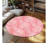 TOANGWALL Coeur Aquarelle Rose Saint-Valentin 130cm Tapis Rond pour Chambre Romantique Lavable avec carpette Caoutchouc et Descente de lit Douce pour Hall