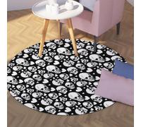 TOANGWALL Crâne Coeur Motif Seamless Noir Blanc - Tapis Rond pour Chambre rétro Lavable avec carpette Caoutchouc et Descente de lit Douce pour Bureau 180cm