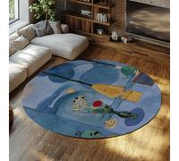 TOANGWALL Fenêtre Bleue Vase Fleurs Abstrait 120cm Tapis Rond pour Chambre élégant Style Matisse Lavable avec carpette Caoutchouc et Descente de lit Fine pour Bureau