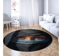 TOANGWALL Mysterious Woman Portrait Round Tapis 130cm Exotique niqab Yeux Rond Grand Pliable résistant Tache Couloir Bureau Bleu Foncé Noir Descente de lit
