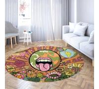 TOANGWALL Psychedelic Groovy Mouth Round Descente de Lit 130cm rétro Pop Art Terre Rond Grand Pliable résistant Tache bibliothèque Salle d'étude véranda Multicolore Tapis
