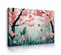TOANGWALL Rose Cerisier Branches Toile Art Murale Rouge Papillon Vert Sauge Buisson Poster Impressions Jardin Japonais Fleur Image Encadré Oeuvre pour Salon Chambre Studio Décor 40x60cm