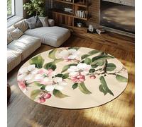 TOANGWALL Vintage Apple Blossom Floral Round Carpette 140cm Printemps Branche botanique Rond Lavable antidérapant Poil Bas Fin Salle de ibliothèque buanderie Rose Beige Tapis
