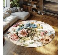 TOANGWALL Vintage Flower Glass Vase Round Carpette 170cm Aquarelle Bouquet botanique Rond Grand Pliable résistant Tache terrasse Salle Jeu Chambre Enfant Multicolore Tapis