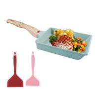 TOATELU Poêle à omelette japonaise Tamagoyaki avec spatule et pinceau en silicone - Anti-adhésive - Pour omelettes japonaises - Pour tous types de feux - Vert - 16 x 20 cm