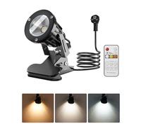 TobeBright 3CCT LED Spot à Pince avec Télécommande, IP65 Lampe Projecteur Petite Extérieur et Intérieur, 3000K-4500K-6000K & 10 Luminosité Réglables, 1,76m Câble avec Prise, 7W