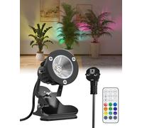 TobeBright 6W RGB LED Spot à Pince avec Télécommande, 15 Lumières RGB + Blanc Chaud 3000K, IP65 Résistant à l'Eau pour Intérieur et Extérieur, Lampe à Pince avec 1,78m Câble et Fiche