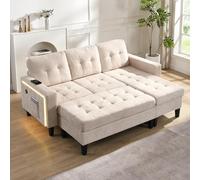TOBIDOEN Canapé d'angle modulaire 3 places avec grand ottoman mobile, housse chenille, canapé-lit multifonction avec espace de rangement et ambiance pour salon, appartement et petits espaces - Beige