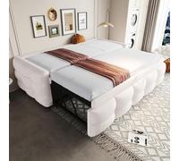 TOBIDOEN Lit capitonné, canapé-lit, 90 x 190 cm, avec lit gigogne de même hauteur, lit simple extensible pour lit double, lit de jour extensible avec sommier à lattes, tissu en velours Teddy (beige)
