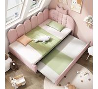 TOBIDOEN Lit de jour 90 x 200 cm avec lit gigogne 90 x 190 cm, joli design couronne, lit d'appoint peu encombrant pour chambre d'enfant et chambre d'amis, sans matelas, tissu velours, style A, rose