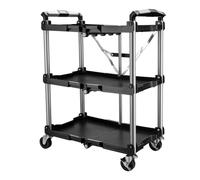 Toboli Chariot Pliable - 645 x 445 x 833 mm - capacité de Charge Max. 120 kg - Desserte de Cuisine, Bain, Bureau, gastronomie, Atelier - à 3 Étages - Étagère de Niche Murale à roulettes