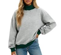 Tobysper Sweat-shirt tendance pour femme - Couleurs contrastées - Grande taille - Sans capuche - Automne - Hiver - Pull de travail - Doux et confortable - Pull tricoté à manches longues, O gris foncé