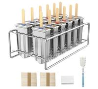 TOCCOOL Lot de 12 moules à glace en acier inoxydable avec support, réutilisables à tête ronde et à congélation rapide avec bâtons en bois et sacs