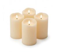 ToCi Lot de 4 bougies LED crème Ø 7,5 x 15 cm - Bougies en cire véritable sans flamme avec minuterie et mèche noire - Bougies pilier LED pour l'Avent, bougie funéraire et décoration de table