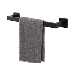 TocTen Lot de 16 Porte-Serviettes de Bain - Fond carré épais en Acier Inoxydable SUS304 pour Salle de Bain, Accessoires de Salle de Bain, Montage Mural Robuste, Noir