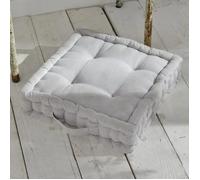 Today Charme - Coussin de sol décoratif 40x40x10 cm, tissu chambray et broderie, effet lin, 100% coton, avec poignée intégrée