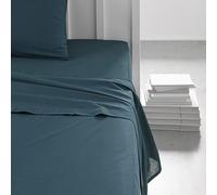 Today Essential - Drap Plat 2 Personnes 240X300 cm Coton Uni Bleu, Paon, Reine
