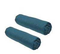 Today Lot de 2 draps housses Essential – 140 x 190 cm – 2 personnes – 100% coton – Paon